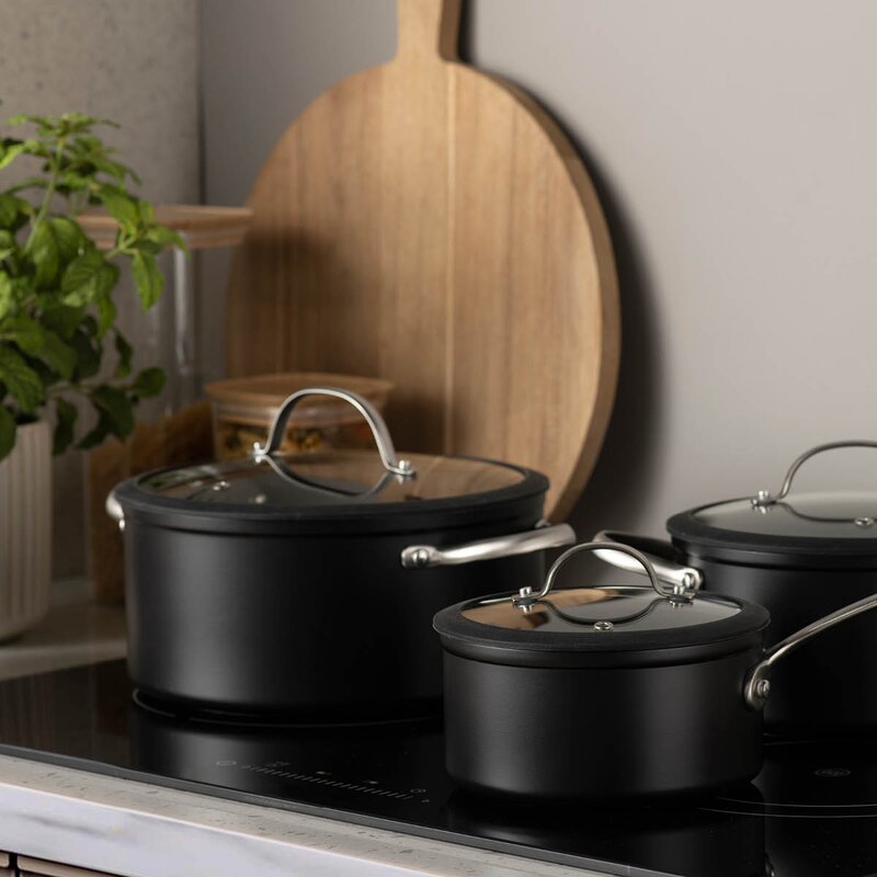 Modern House Black Elegant keramisk grytesett 3 deler svart