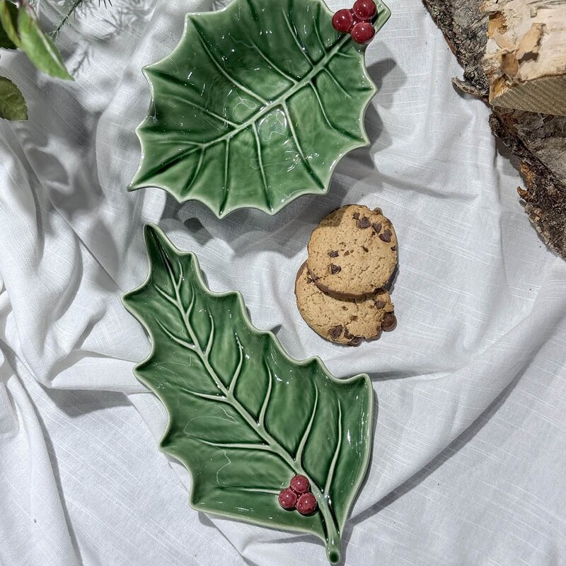 Bordallo Pinheiro Holly fat 27,5 cm blad grønn