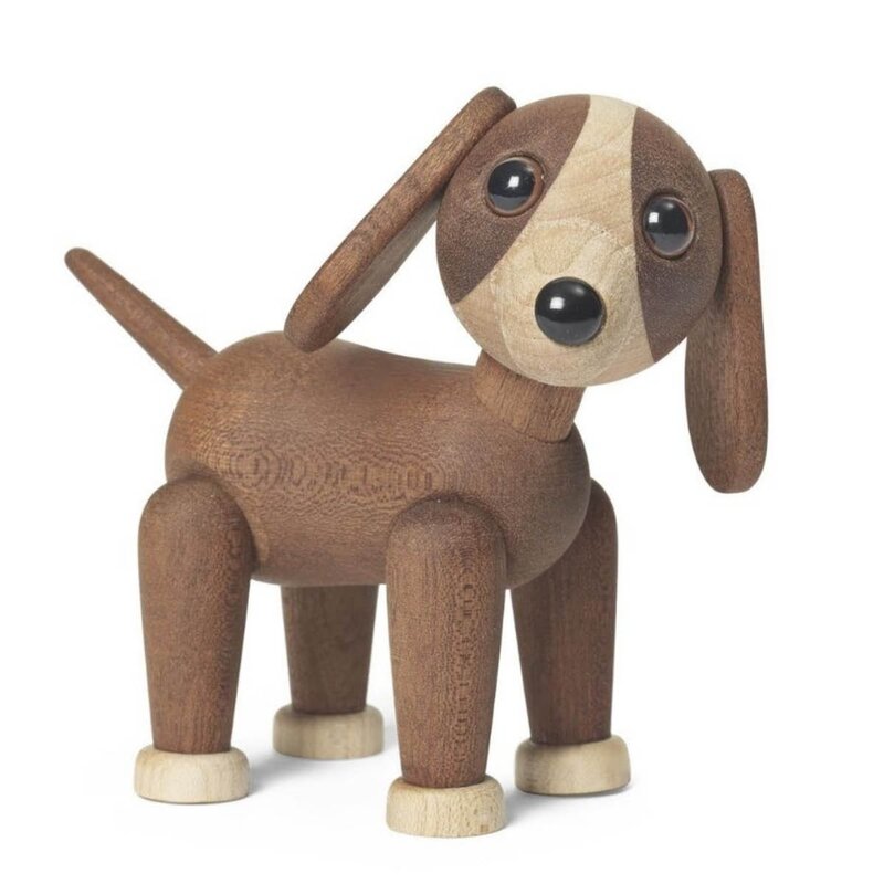 Spring Copenhagen Twix Hund trefigur 11 cm mahogni