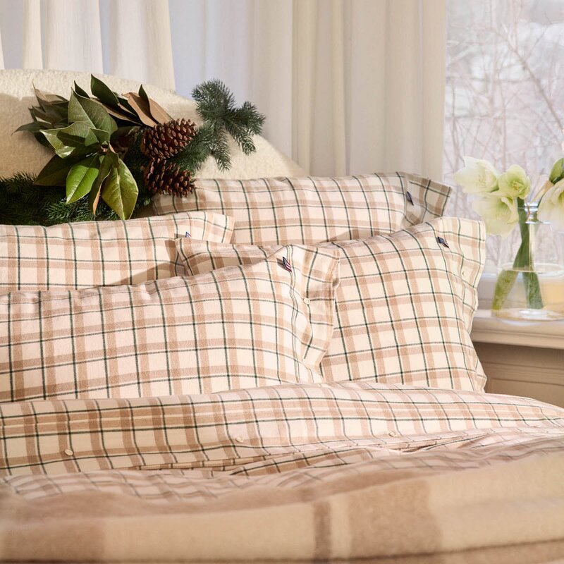 Lexington Sengesett flanell 200x220 cm rutete grønn/beige/hvit