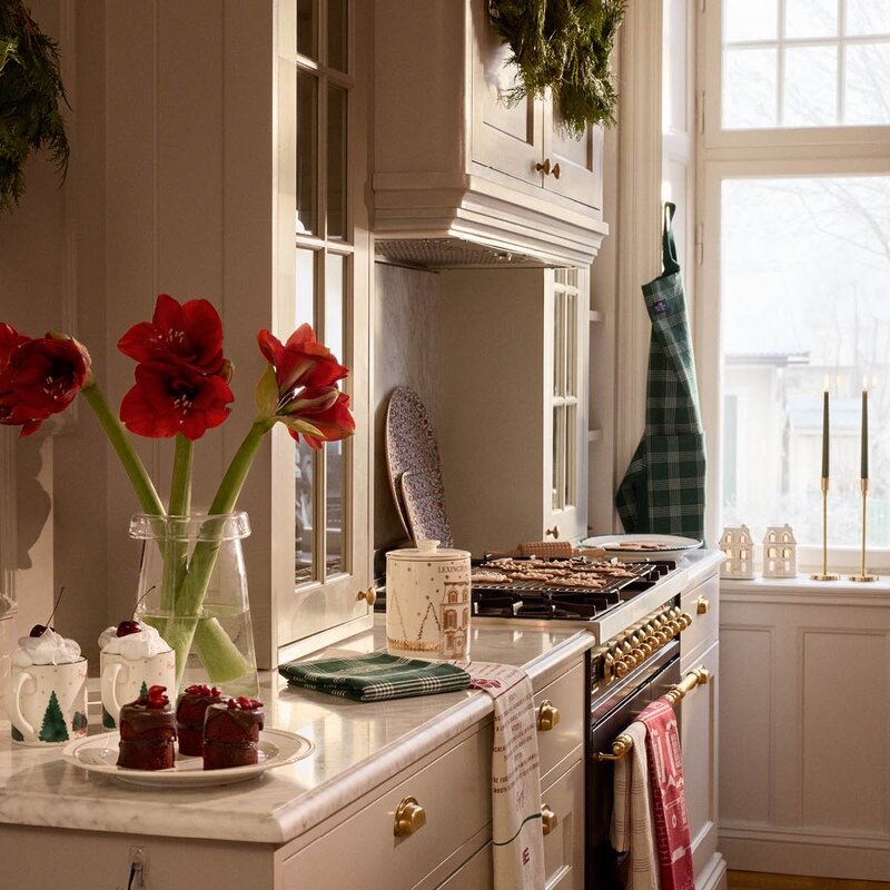 Lexington Forkle lin/bomull rutete grønn/hvit