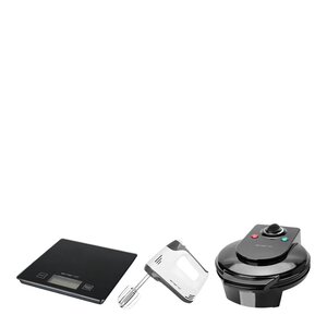 EMERIO Sett med vaffeljern, elektrisk visp og kjøkkenvekt svart/hvit