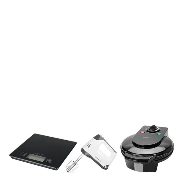 EMERIO Sett med vaffeljern, elektrisk visp og kjøkkenvekt svart/hvit