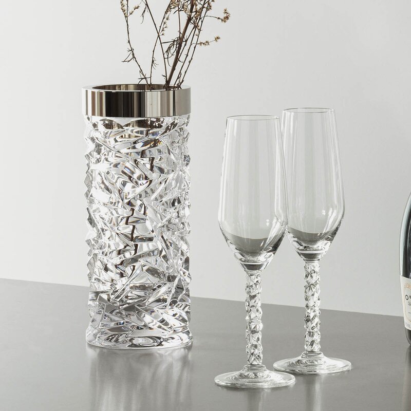 Orrefors Carat vase sølvkant 24 cm