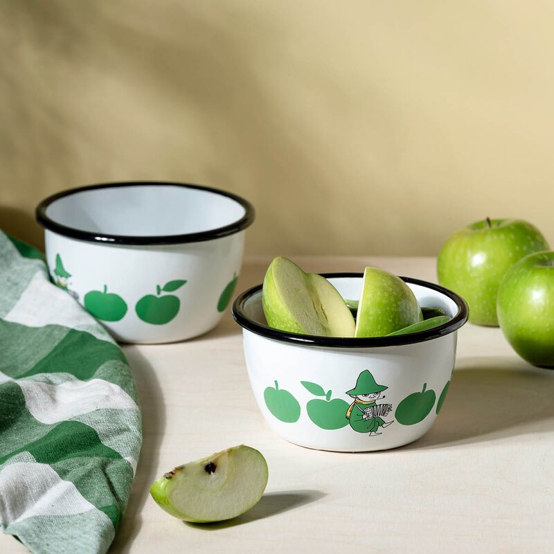 Muurla Mummi emaljeskål 60 cl Snusmumrikken grønn epler