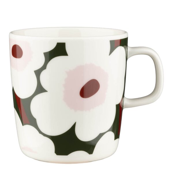 Marimekko – Unikko krus 40 cl hvit/mørk grønn/rosa