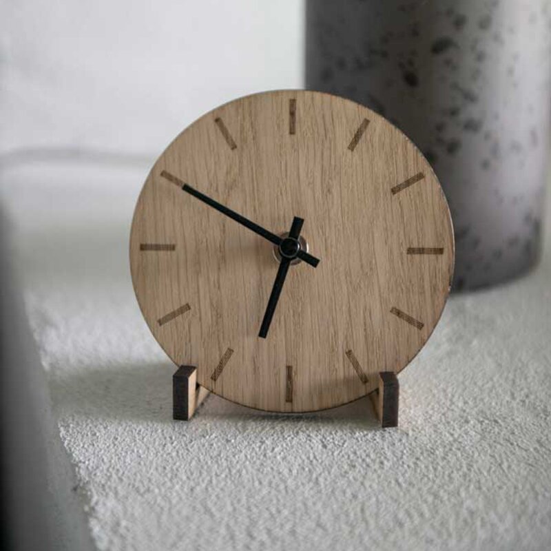 Hemverk Light Oak klokke 12 cm lys eik m/svart viser