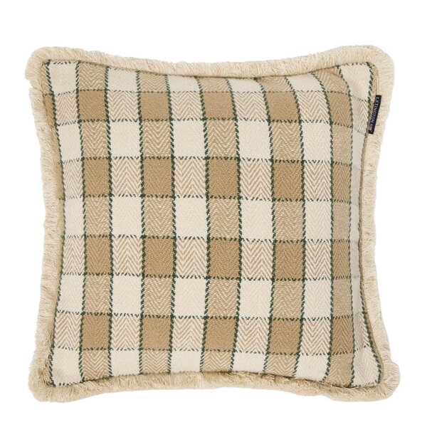 Lexington Rutete putetrekk med frynser 50x50 cm beige/lysbeige/grønn