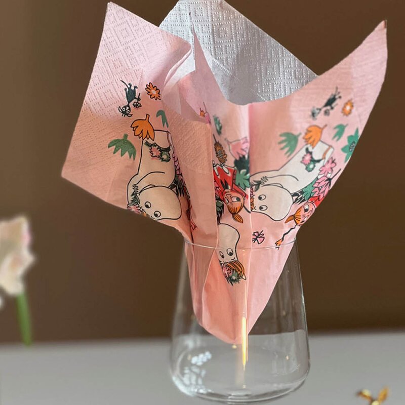 Moomin Mummi servietter 33x33 cm 20 stk Snorkfrøken og Lille My rosa