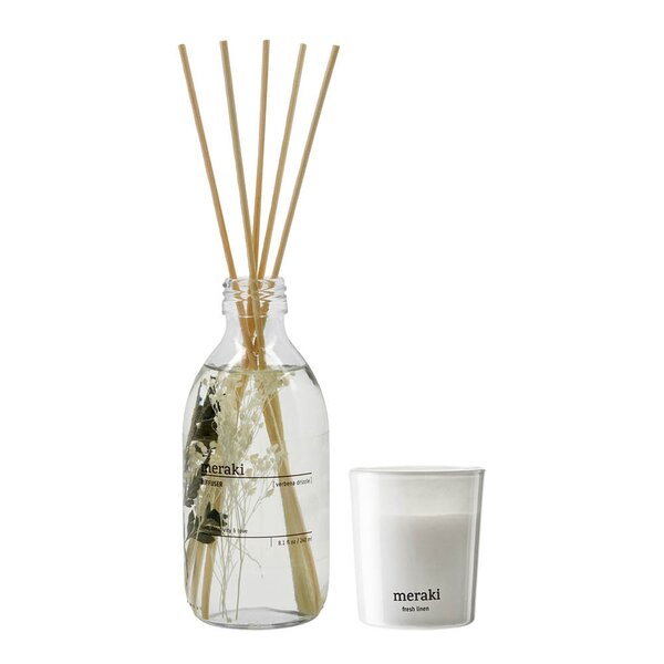 Meraki Gaveeske Verbena Drizzle duftpinner og Fresh Linen duftlys