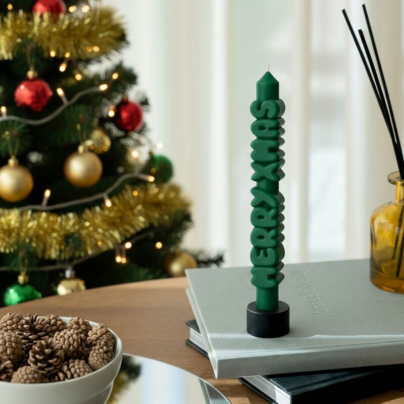 CandleHand 3D kronelys 23 cm MERRY XMAS grønn