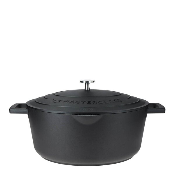 MasterClass Cast Aluminium oval gryte med selvøsende lokk og sil 6L svart