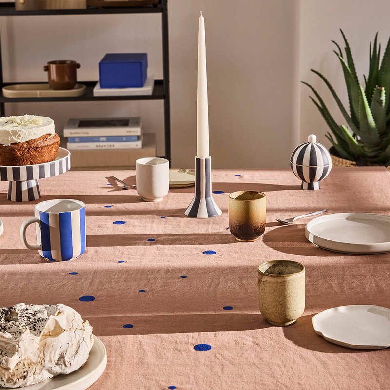 OYOY Nori bordduk 260x140 cm Terracotta Optic blue