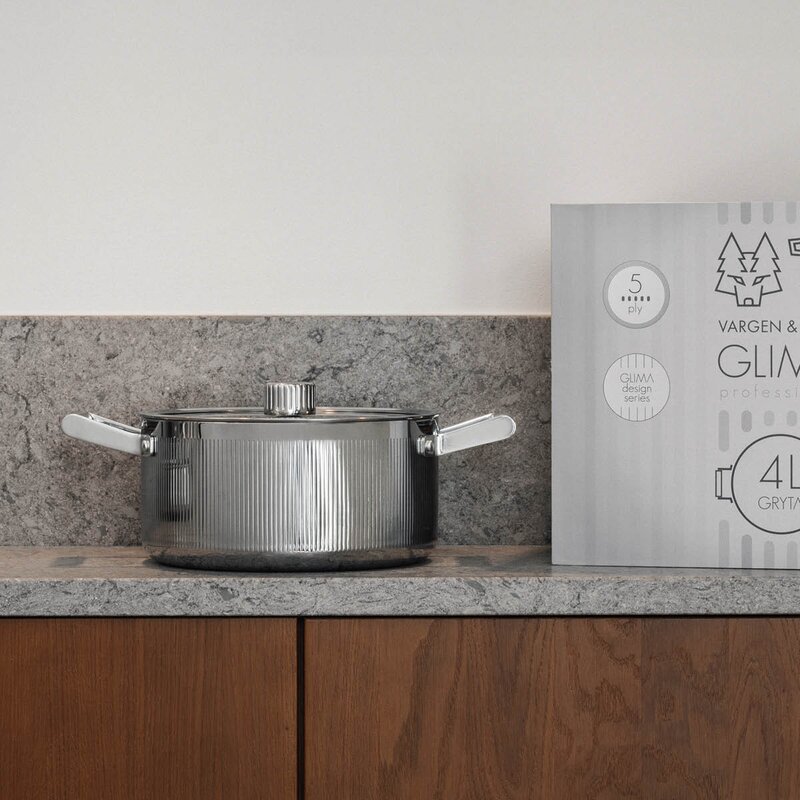 Vargen & Thor Glima gryte 4L med lokk blankt stål