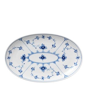 Royal Copenhagen Musselmalt Riflet asjett oval 23 cm hvit/blå