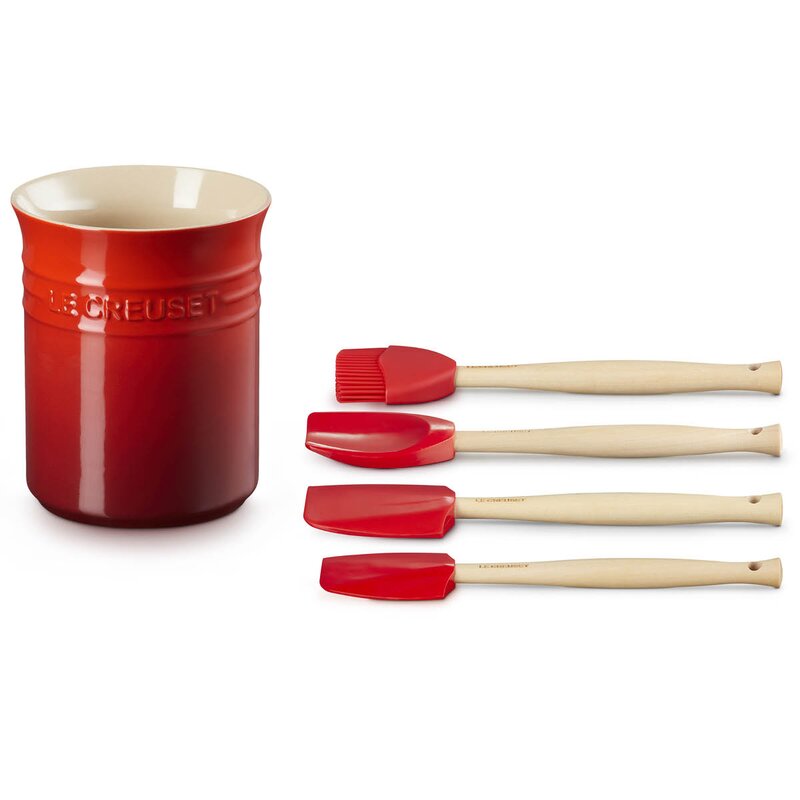 Le Creuset Sett m/4 Craft redskaper i redskapkrukke cerise