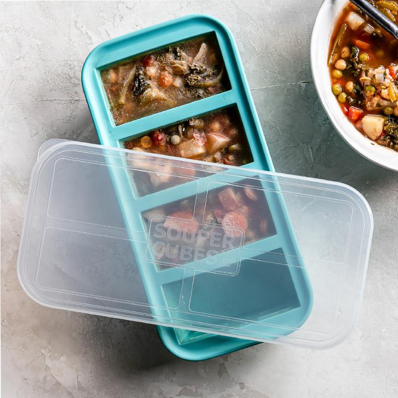 Souper Cubes Matoppbevaring med lokk silikon 1-cup 4x250 ml blå