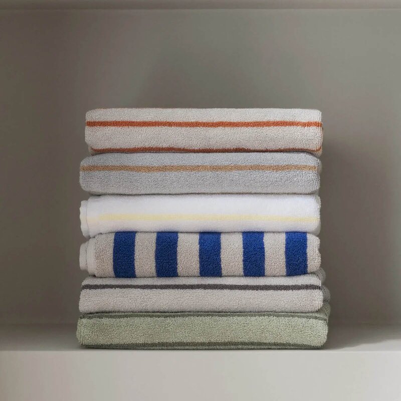 Blomus Arto badehåndkle 140x70 cm hvit/gul tynne striper