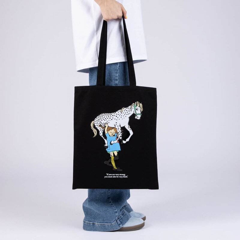 Nordicbuddies Pippi handlenett 38,5x42 cm Pippi hest svart