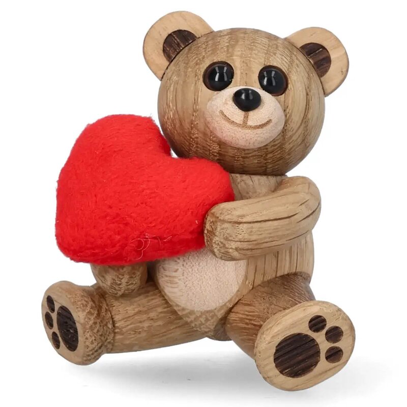 Spring Copenhagen Squeeze Teddy Bear with Heart trefigur 7,6 cm eik