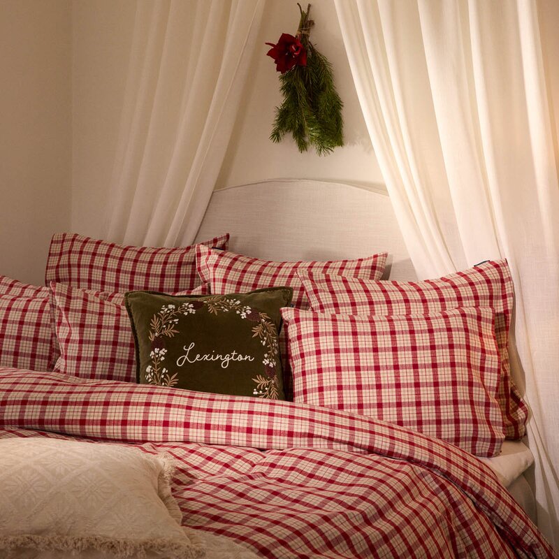 Lexington Sengesett flanell 200x220 cm rutete rød/beige