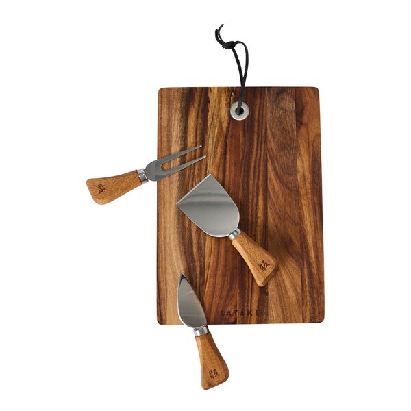 Satake Ostesett med skjærebrett og 3 kniver akasie