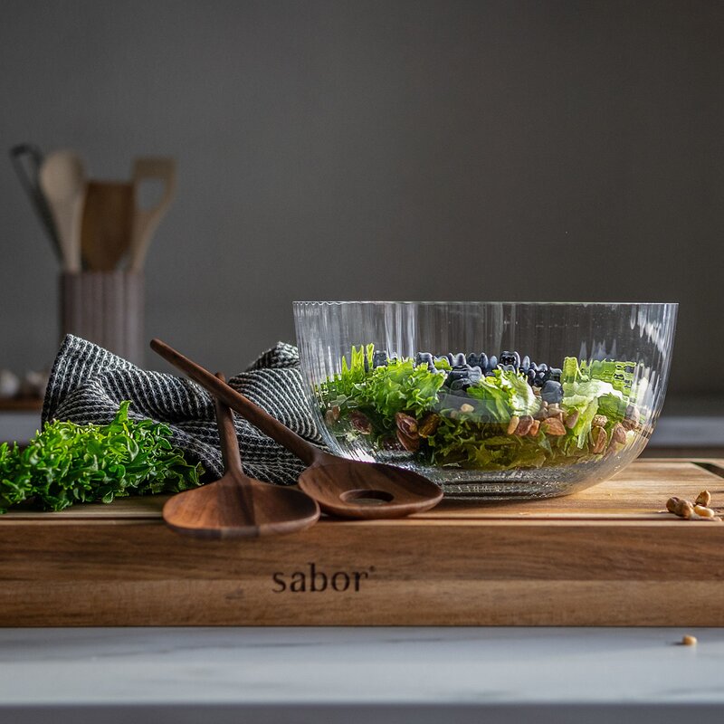 Modern House Timeless salatbolle med salatbestikk 3L klar/valnøtt