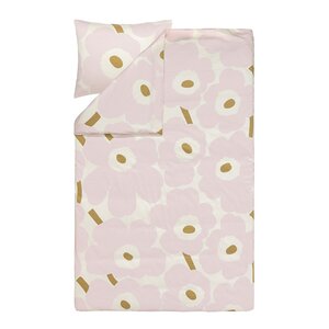 Marimekko Unikko sengesett 150x210 cm hvit/rosa/beige