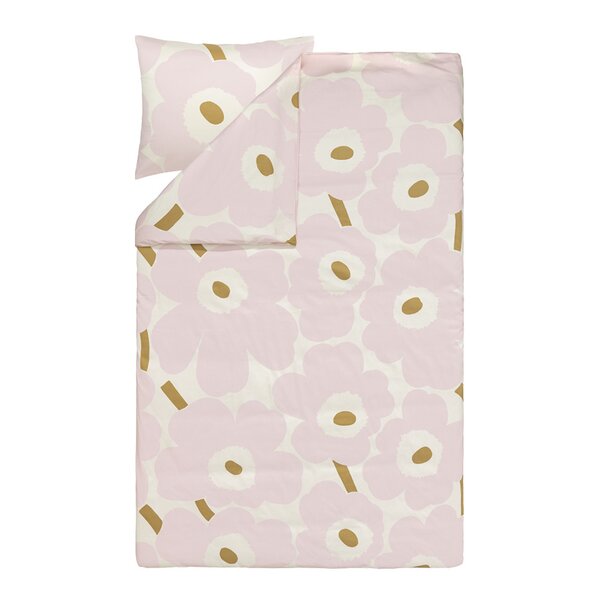 Marimekko Unikko sengesett 150x210 cm hvit/rosa/beige