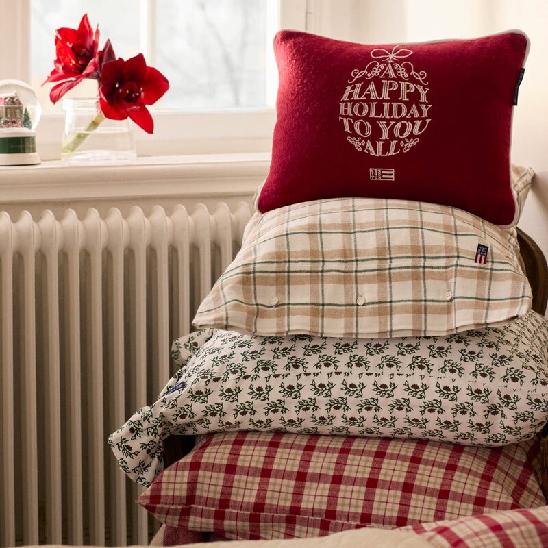 Lexington Sengesett flanell 140x220 cm rutete rød/beige