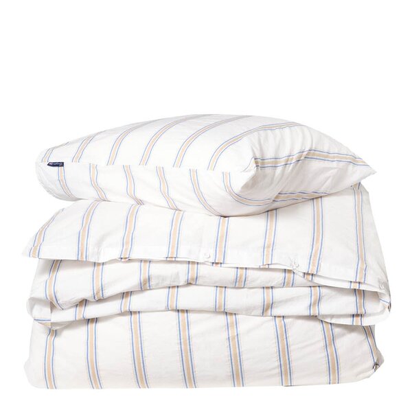 Lexington Sengesett 200x140 cm bomullspercale stripete hvit/blå/beige