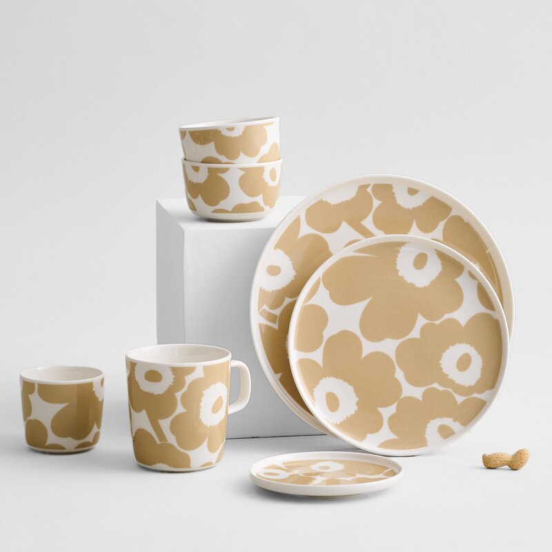 Marimekko Oiva Unikko tallerken 20 cm hvit/beige