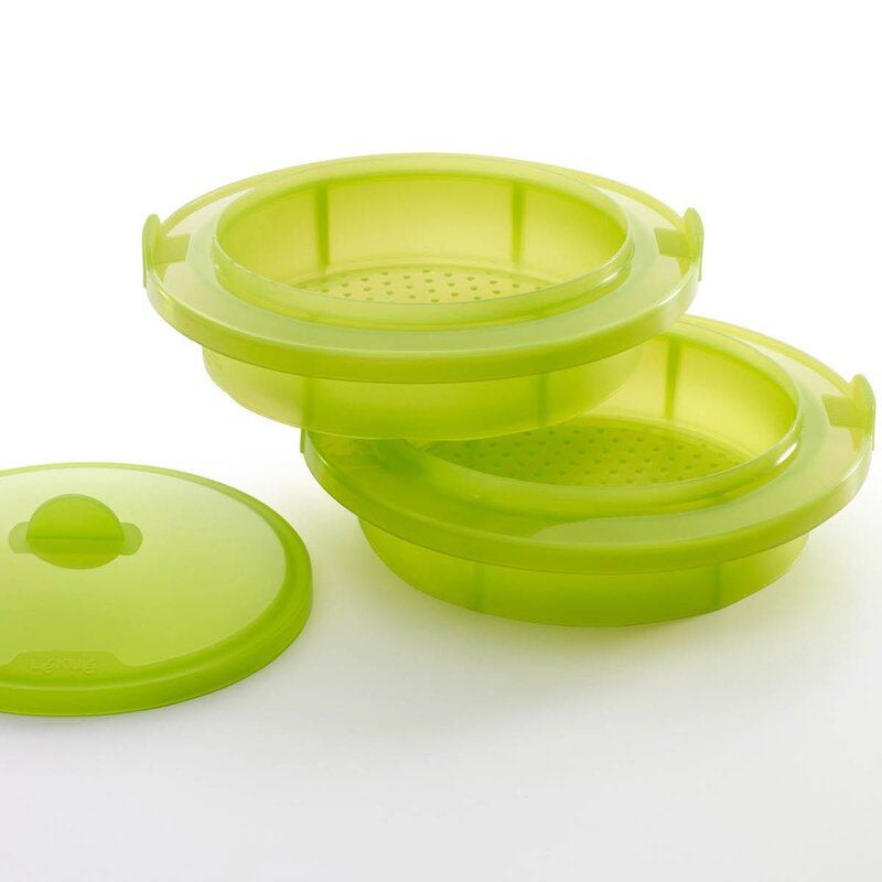 Lékué Dampkoker i silikon med 2 rom grønn