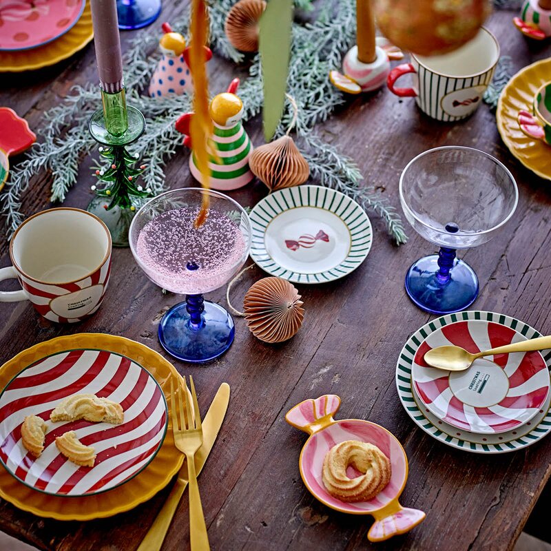 Bloomingville Caramella engel i steingods 2 stk 8/10 cm rosa/gul