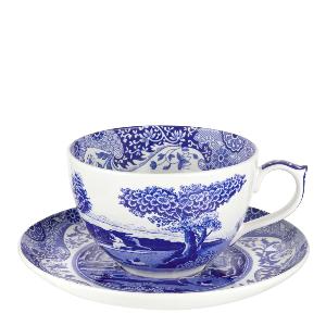 Spode Blue Italian jumbokopp med fat 56 cl blå/hvit