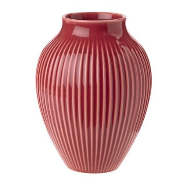 Knabstrup Keramik Vase riller 12,5 cm bordeux