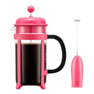 Bodum Java presskanne og melkeskummer rosa