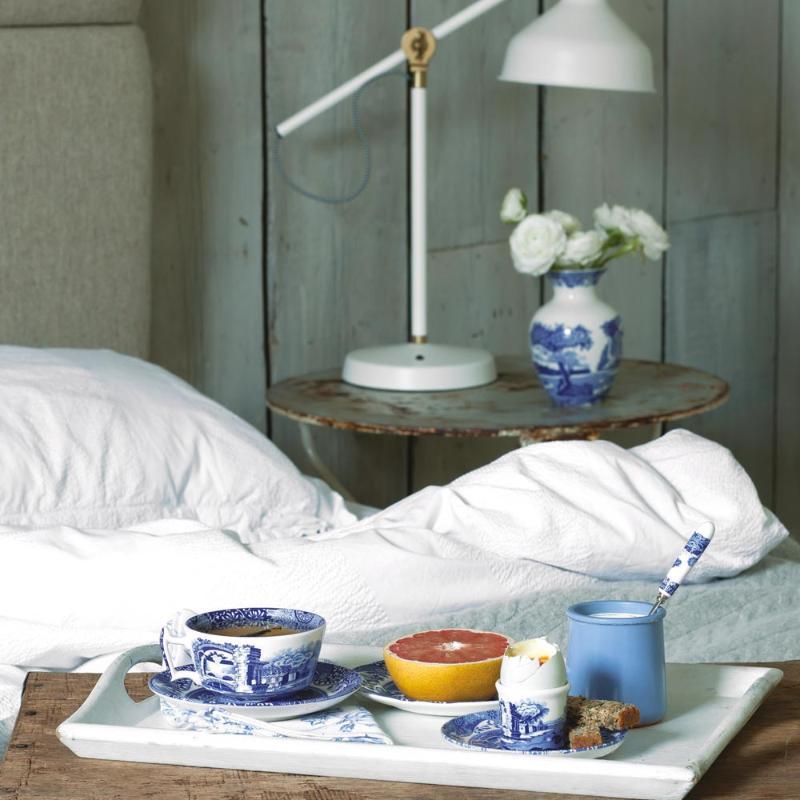 Spode Blue Italian jumbokopp med fat 56 cl blå/hvit