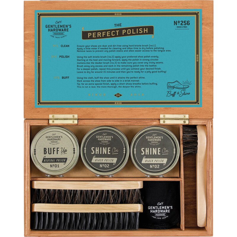 Gentlemen-s Hardware Skopleieset 7 deler i etui brun