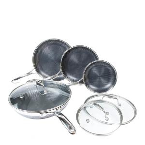 Hexclad Hybrid stekepanne + wok sett 7 deler sølv/svart