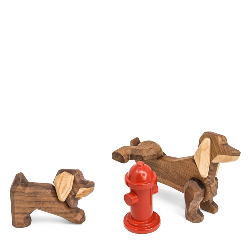 FableWood Liten dachshund trefigur 6 cm valnøtt/ask