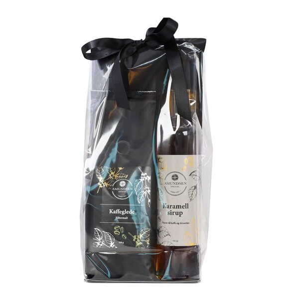 Amundsen Spesial Gavepose filtermalt kaffe 250g og karamellsirup 350 ml
