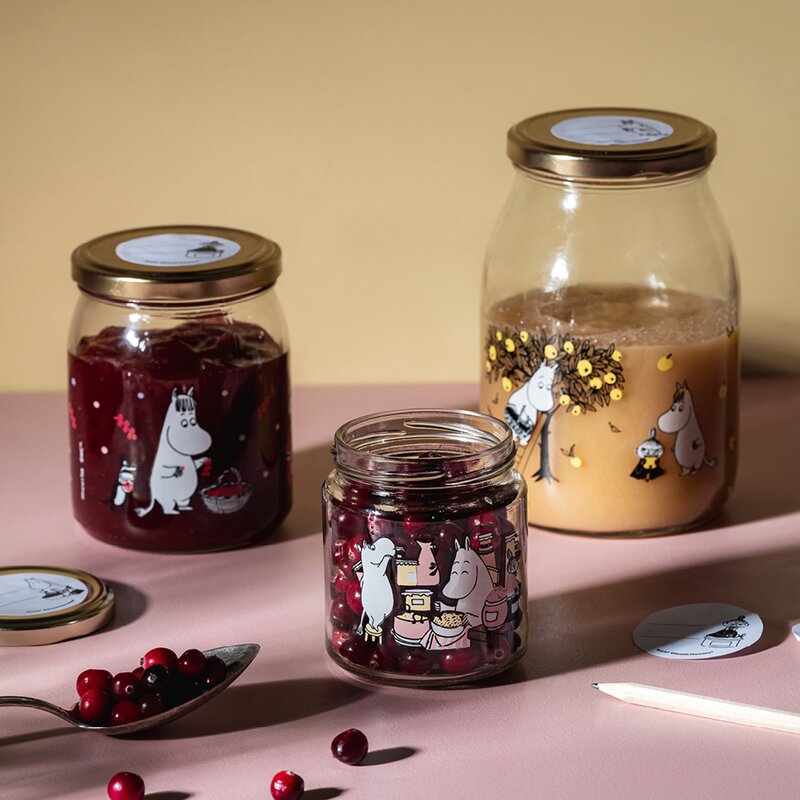 Muurla Mummi glasskrukke og 4 klistremerker 0,5L bær