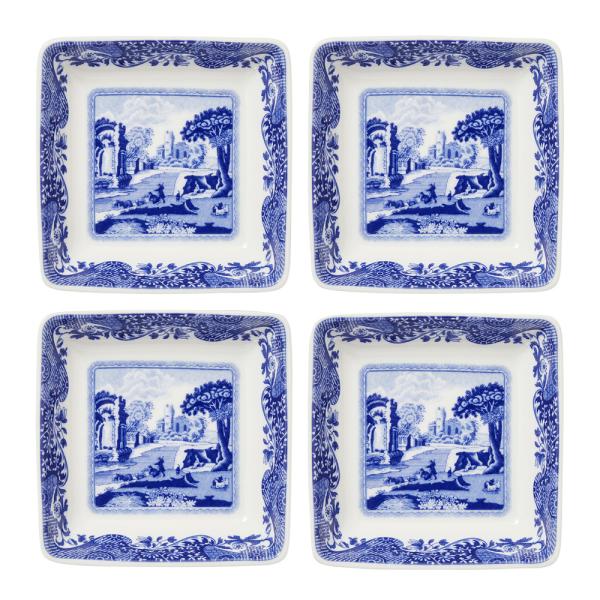 Spode Blue Italian tallerken firkantet 7,5 cm 4 stk blå/hvit