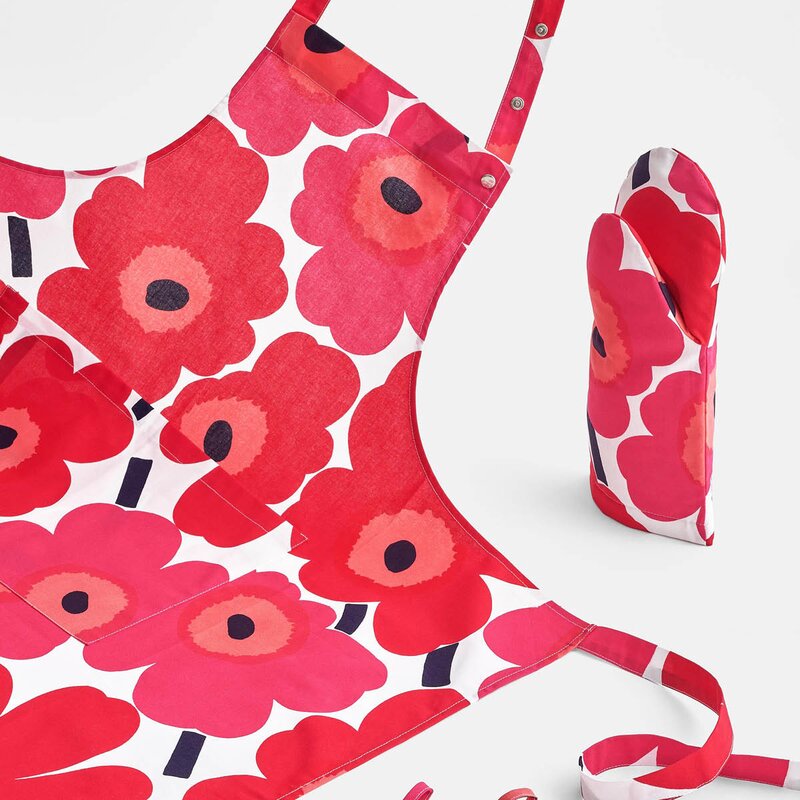 Marimekko Pieni Unikko forkle 85 cm hvit/rød