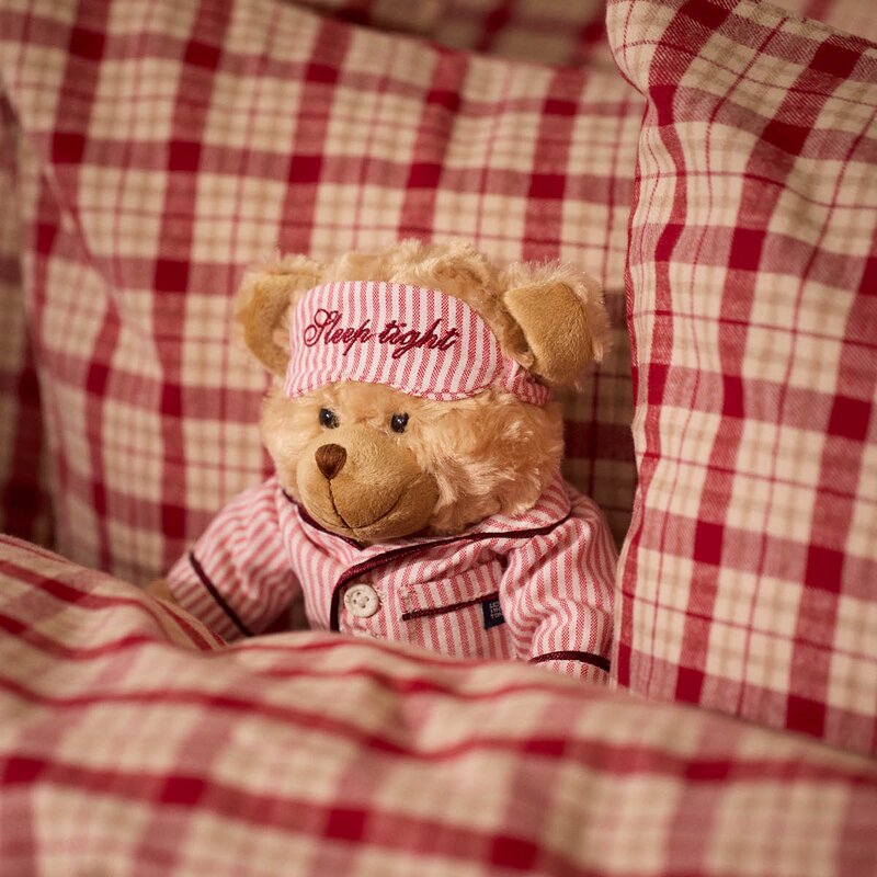 Lexington Sengesett flanell 140x220 cm rutete rød/beige