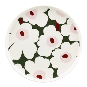 Marimekko Unikko tallerken 25 cm hvit/mørk grønn/rosa