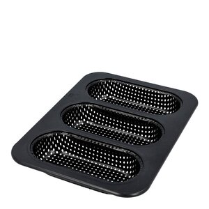 Birkmann Bread Buddies minibaguettform for 3 stk perforert 26x18 cm svart