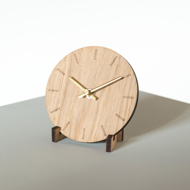 Hemverk Light Oak klokke 12 cm lys eik m/gull viser