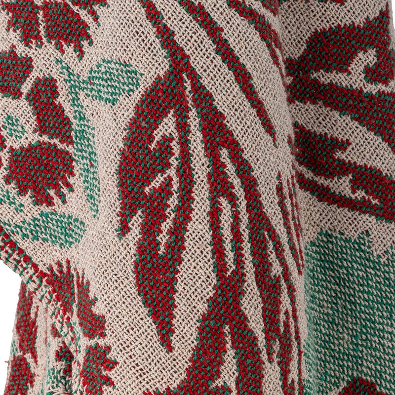 Bloomingville Jangal pledd 160x130 cm beige/rød/grønn
